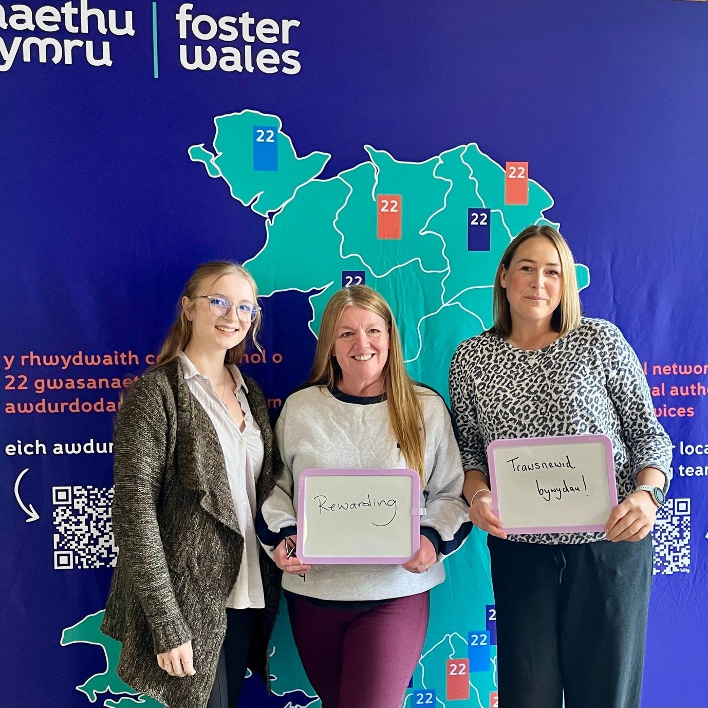 Anglesey staff in front of Wales map